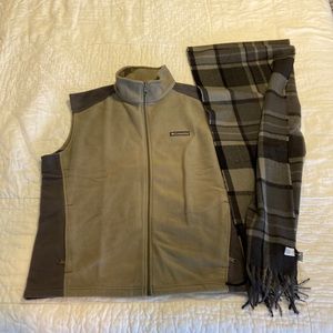 Columbia. Fleece. Olive Drab. Vest w/ Scarf.